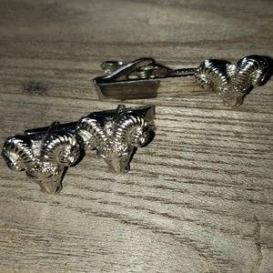 Kinney Co. Rams Head Cufflinks and Tie Clip